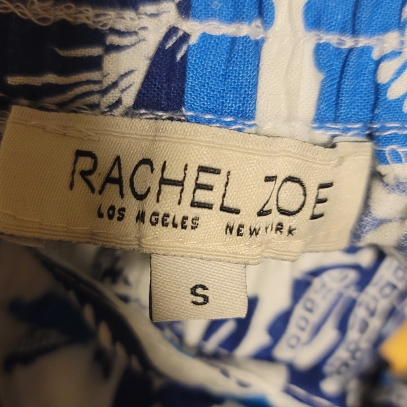 Rachel zoe Floral Blue White rayon linen blend wide leg Pants Small - Picture 2 of 6